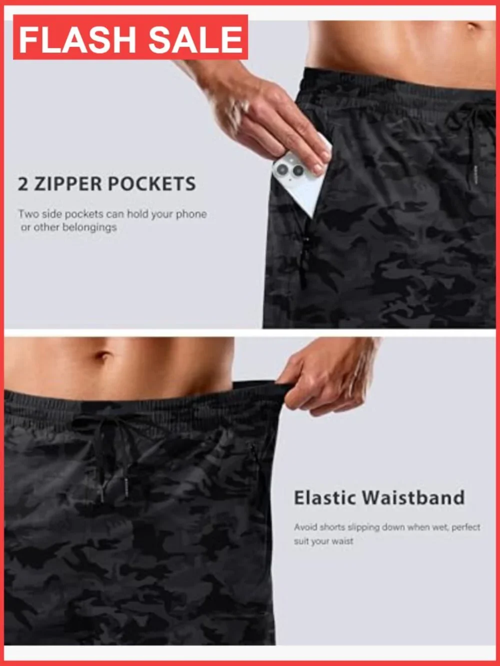 Mens Swim Trunks with Compression Liner Quick Dry Board Shorts Zip Pockets